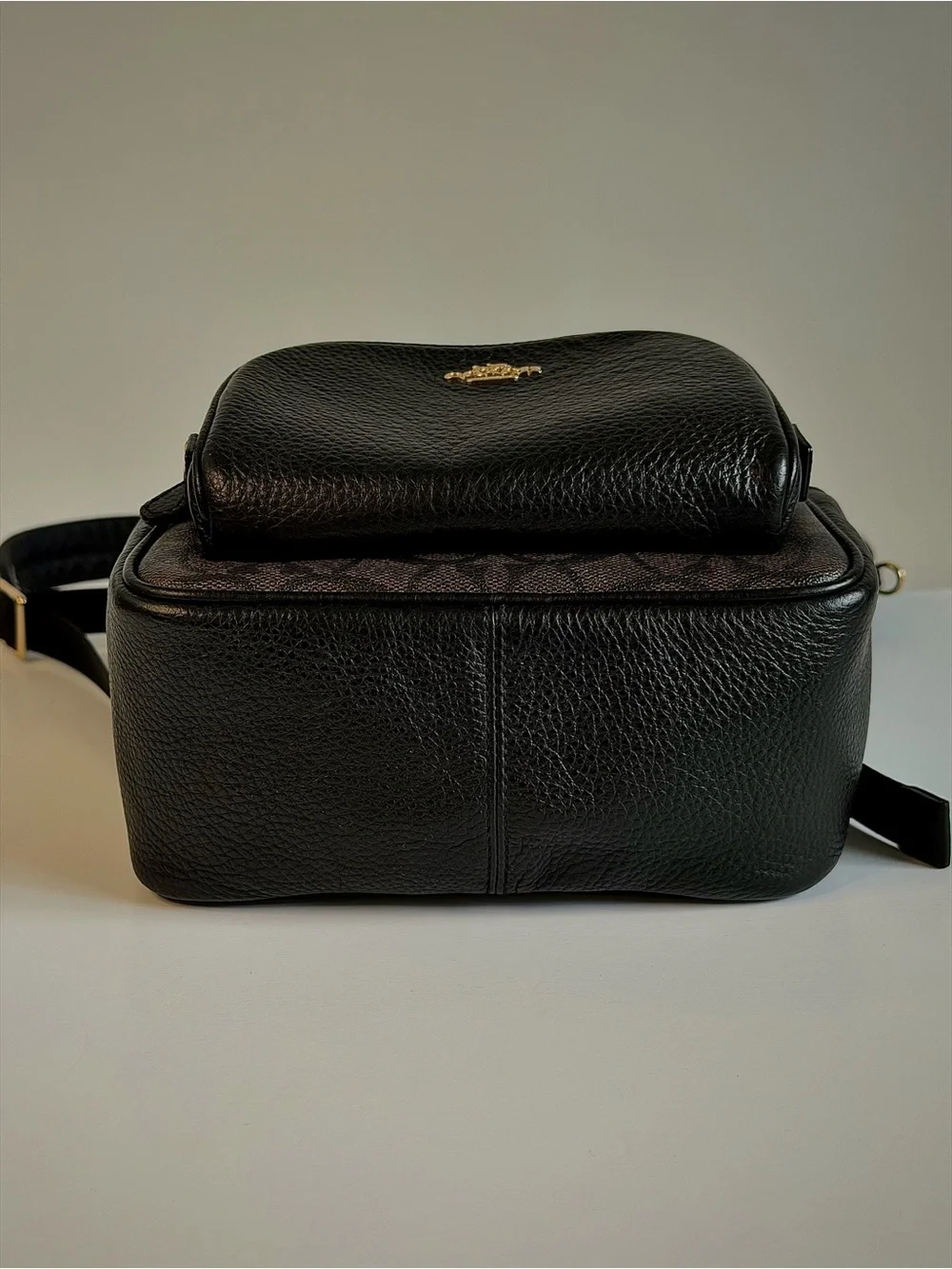 Coach Mini Backpack in Brown Signature Canvas and Black Leather